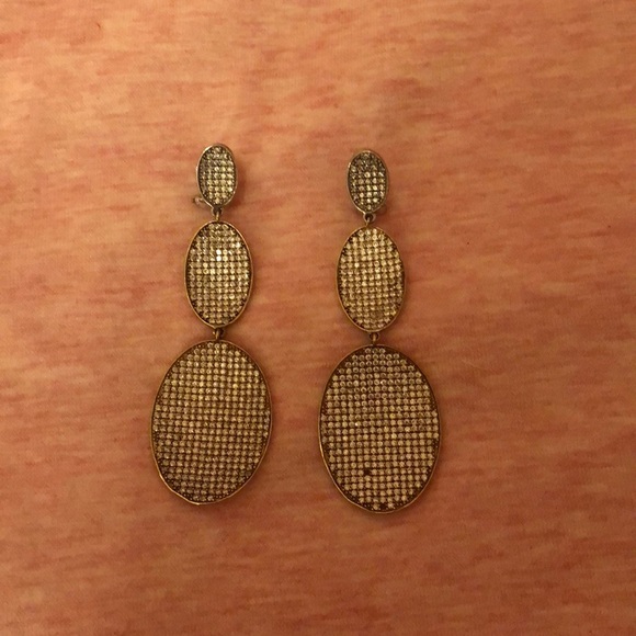 Gold & Swarovski crystal 3-tier oval earrings - Picture 2 of 5